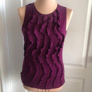 By Artisan Ruffle Top Blouse Color Aubergine Purple Sleeveless Sz. Large Petite
